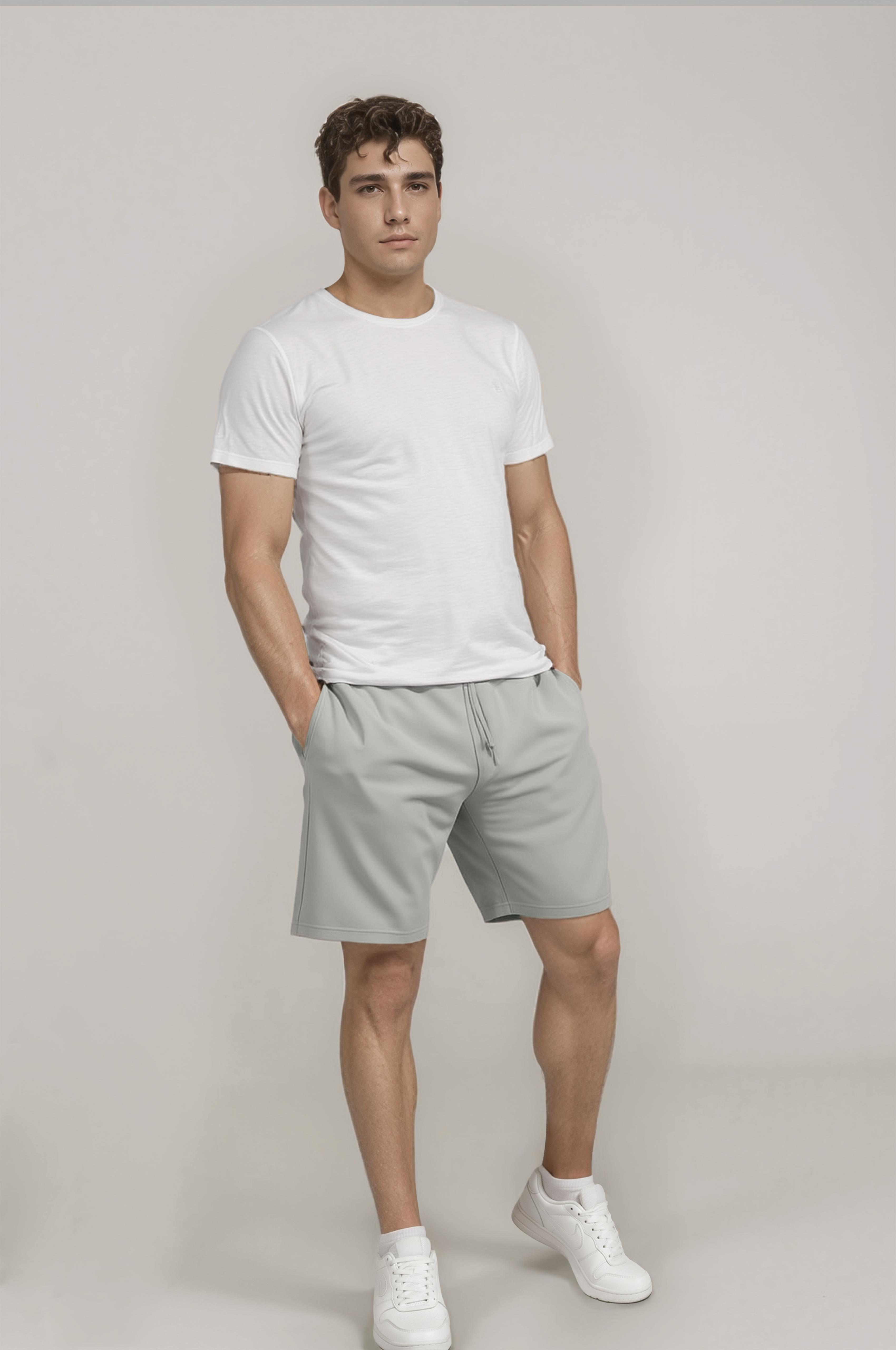 Erkek Beli Lastikli Gri Şort