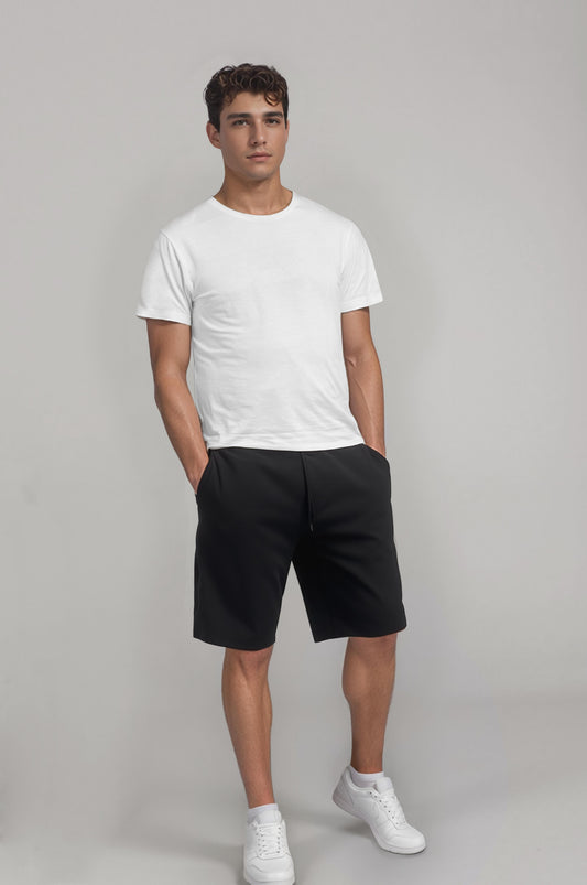 Men's Black Shorts with Elastic Waistband