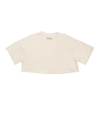 Kadın Ekru Renkli Yıkama Efektli Crop T-shirt