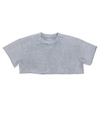 Kadın Gri Renkli Yıkama Efektli Crop T-shirt