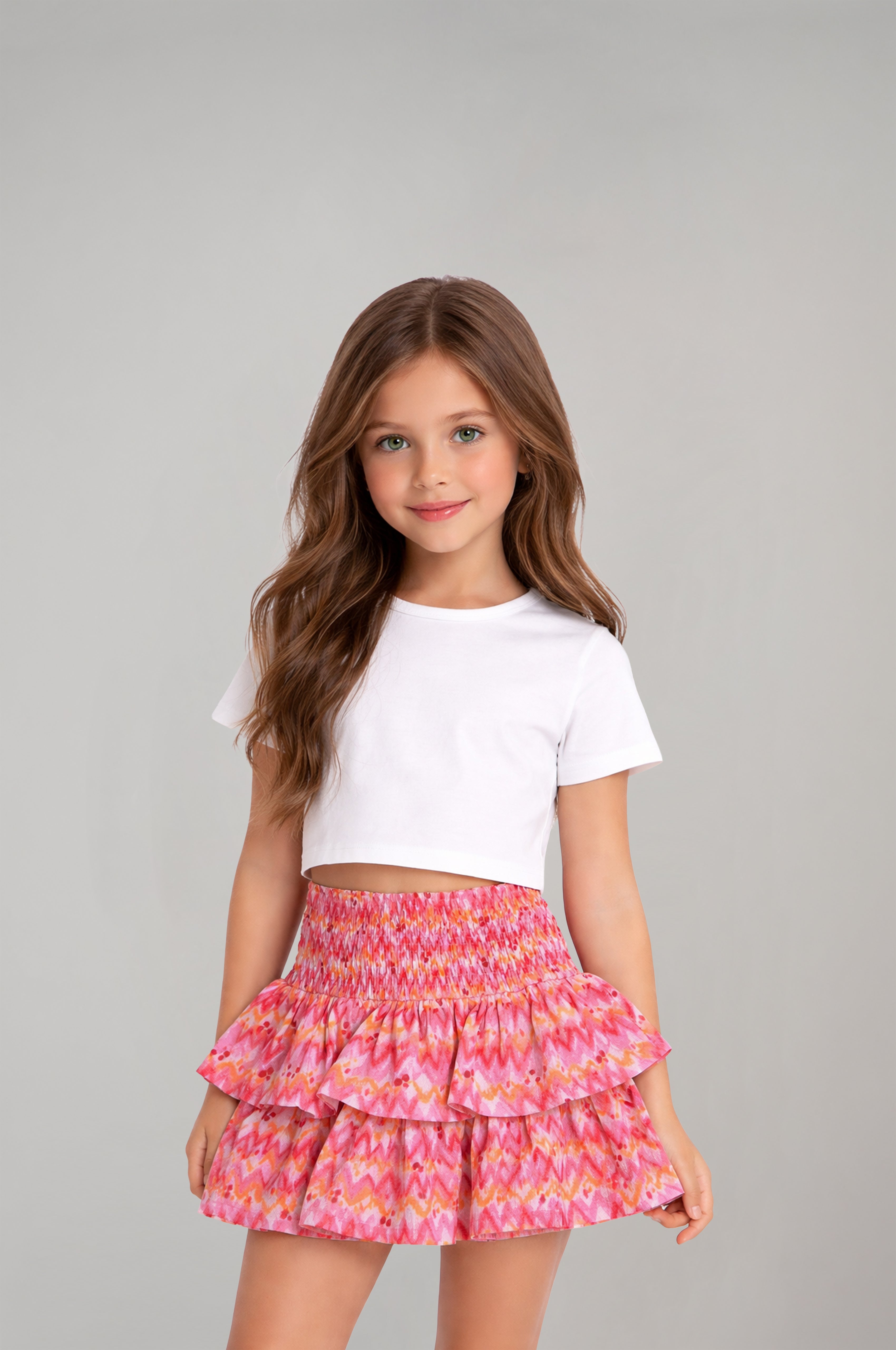 Kız Çocuk Pembe Desenli Pileli Etek