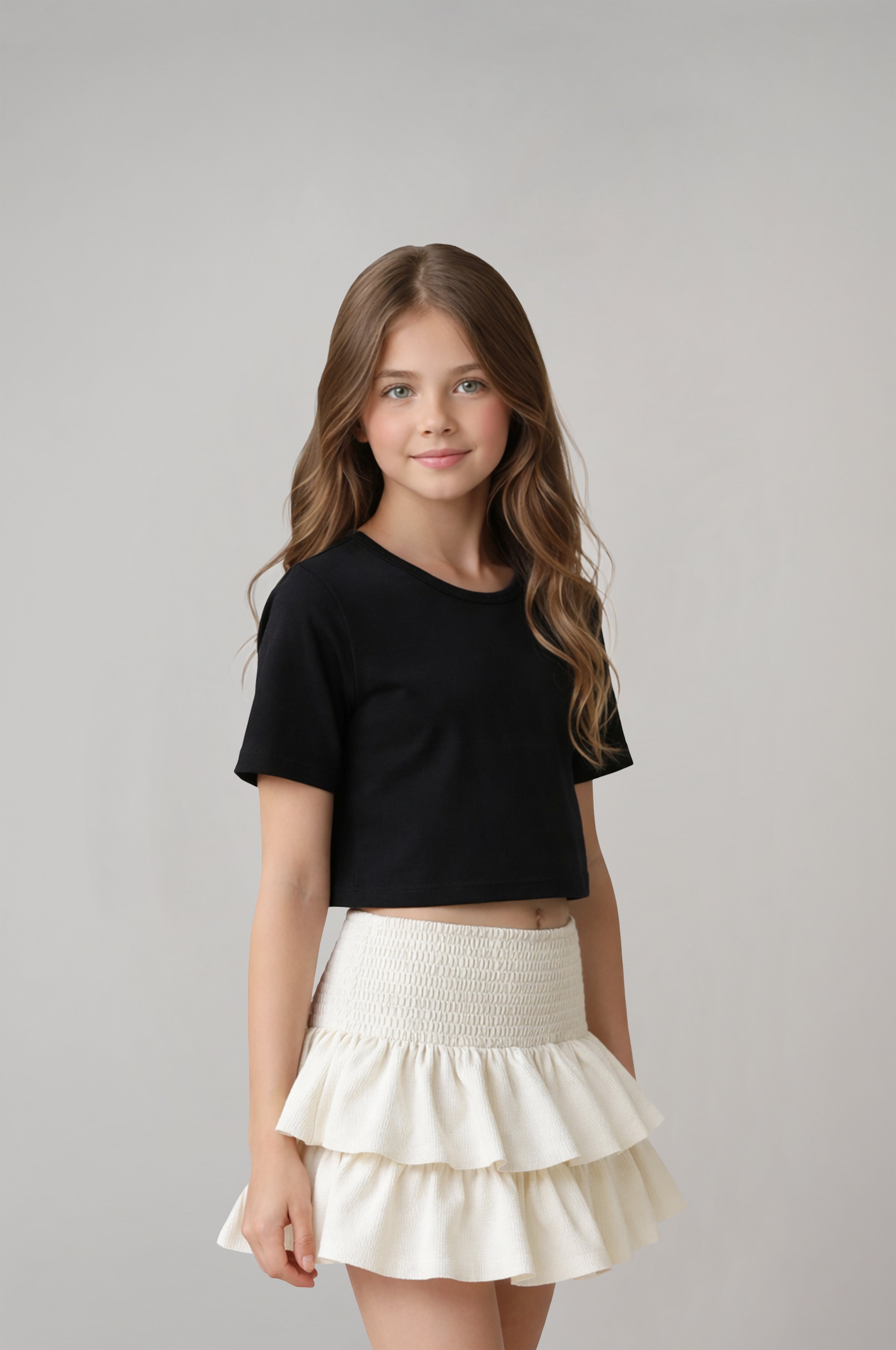 Kız Çocuk Ekru Renk Pileli Etek