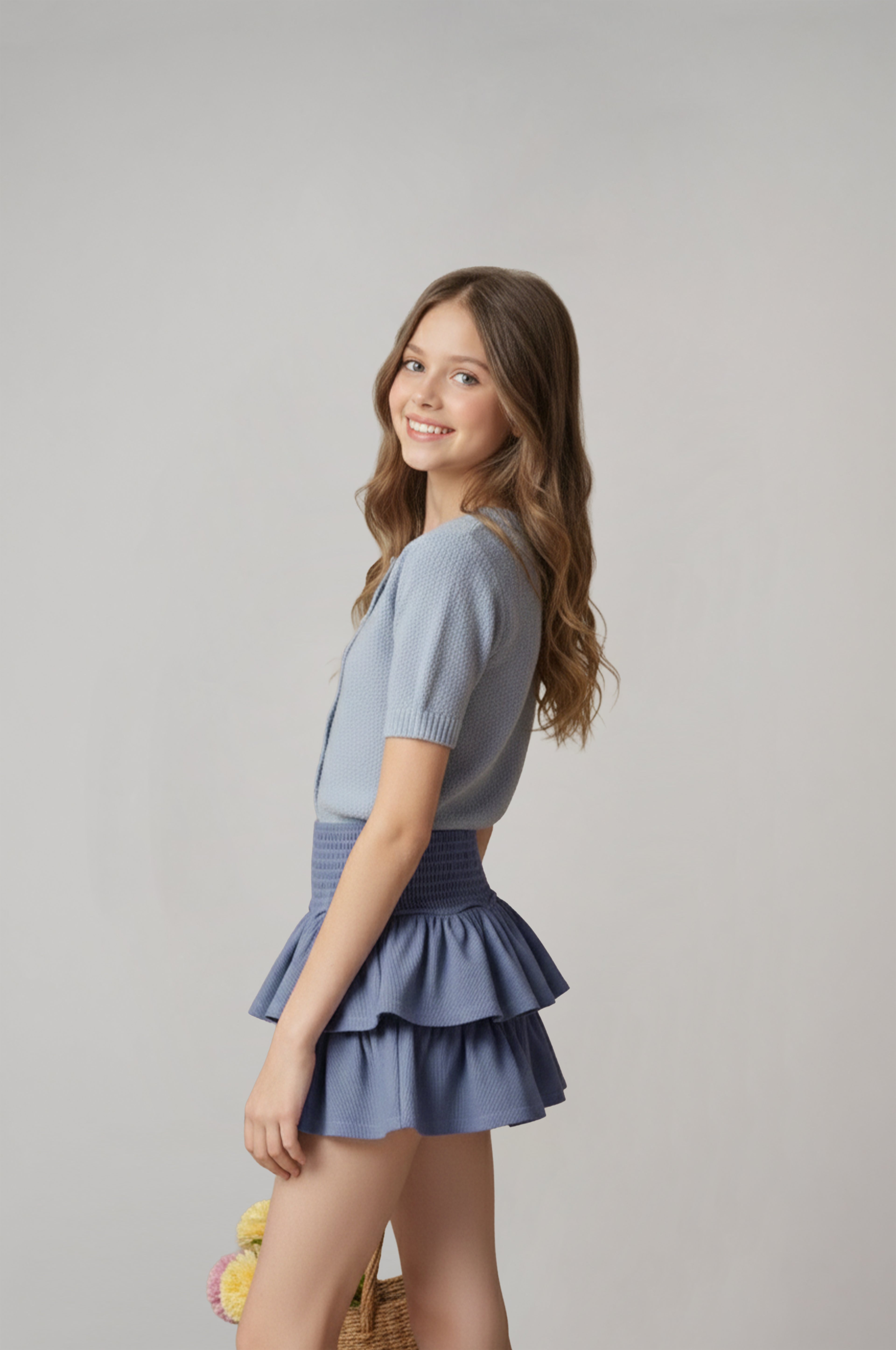 Kız Çocuk İndigo Pileli Etek