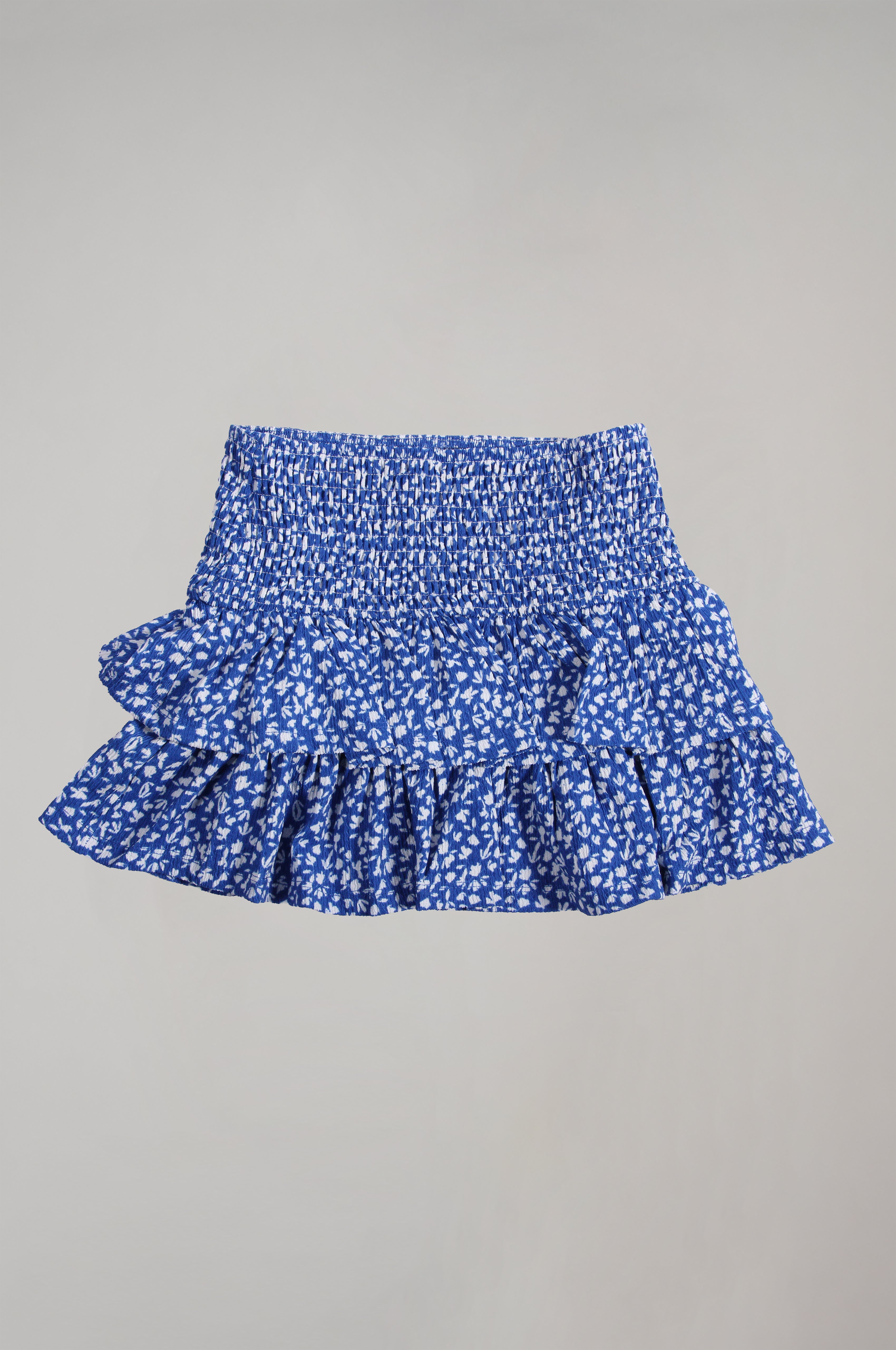 Kız Çocuk Mavi Çiçek Desenli Pileli Etek