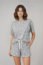 Kadın Kalp Desenli Pamuklu Pijama Takımı