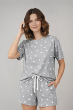 Kadın Kalp Desenli Pamuklu Pijama Takımı