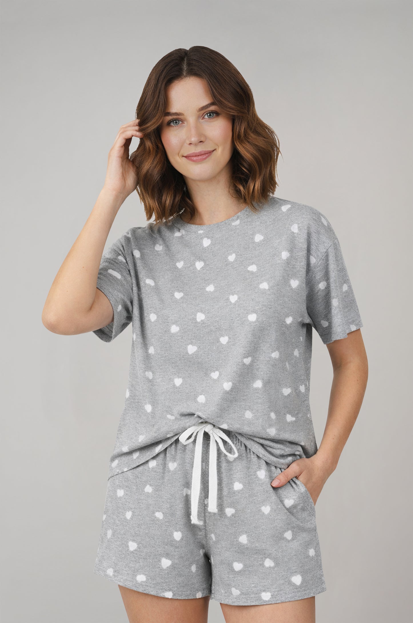 Kadın Kalp Desenli Pamuklu Pijama Takımı
