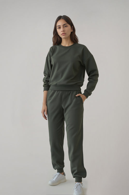 Kadın Haki Renk Sweatshirt Eşofman Takım