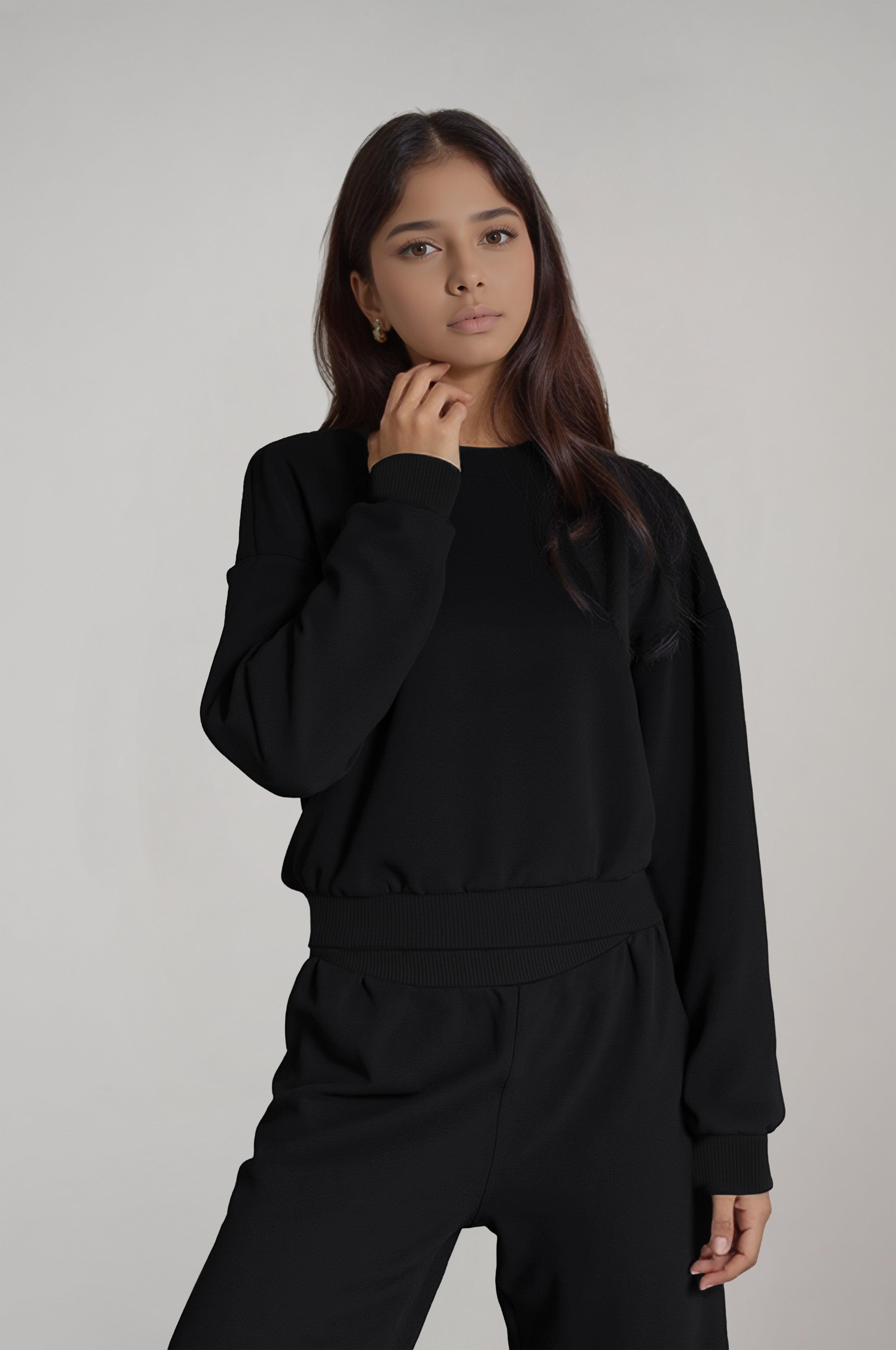 Kadın Siyah Renkli Sweatshirt Eşofman Takım