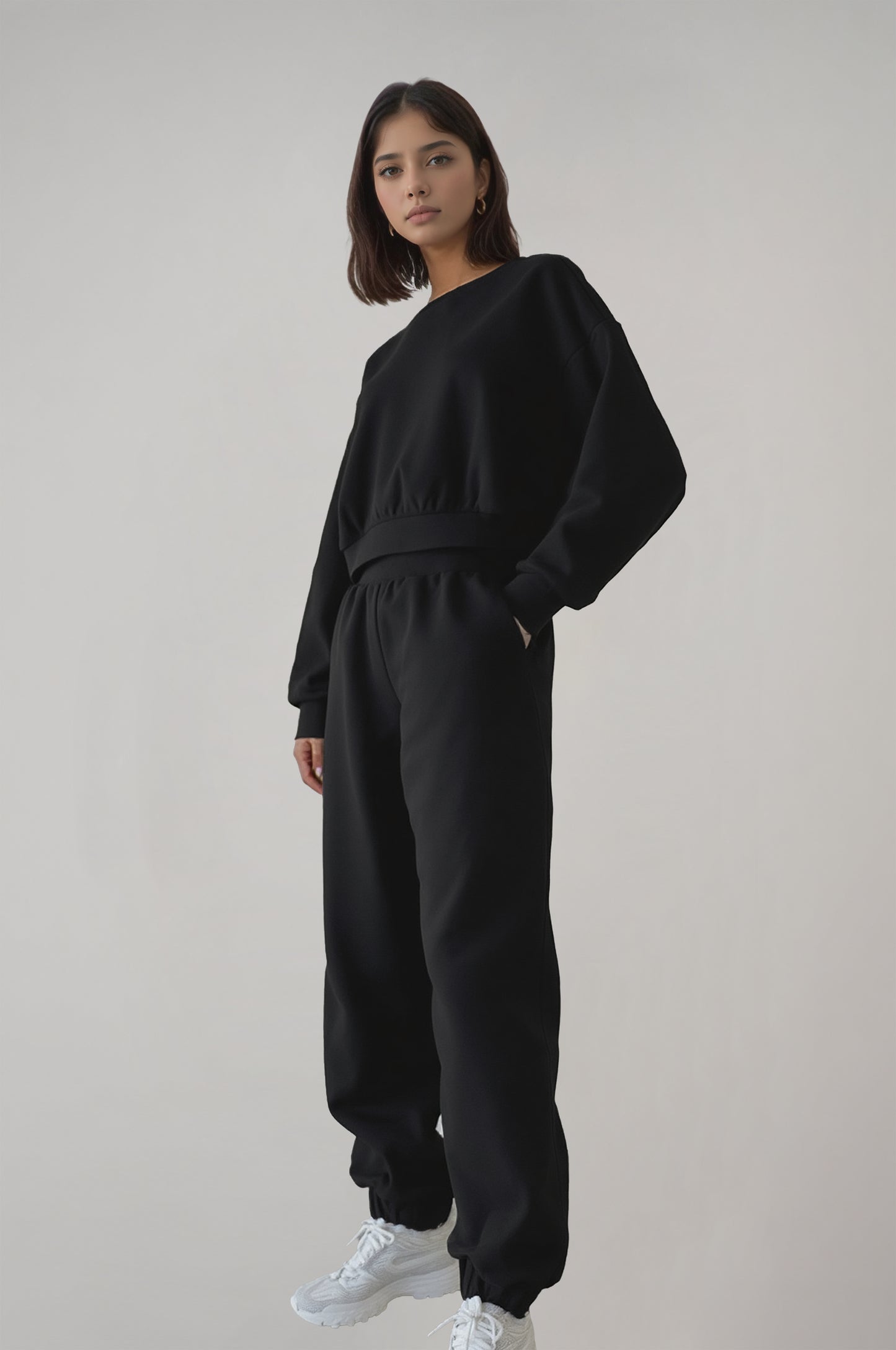 Women's Black Sweatshirt Tracksuit Set