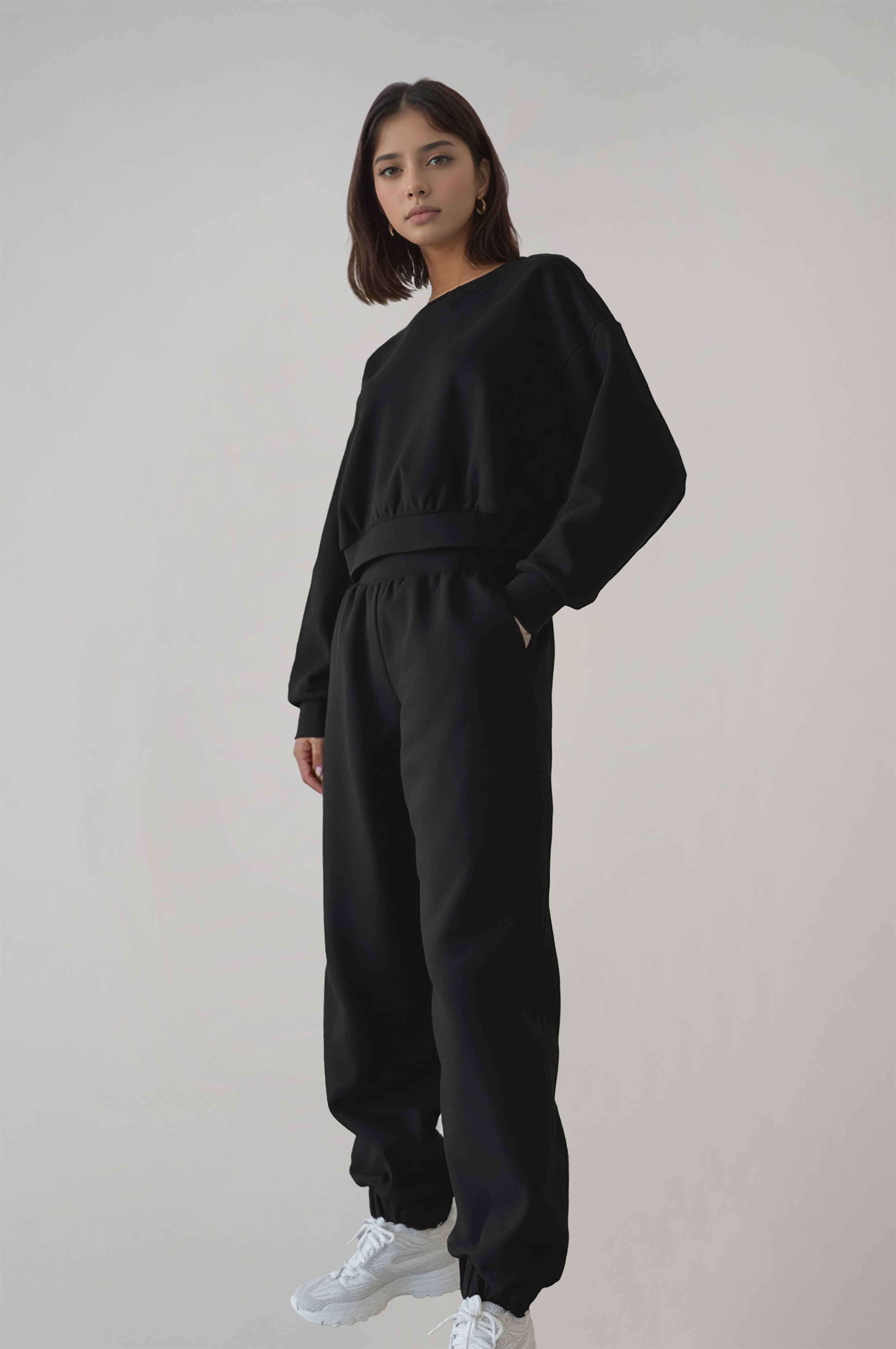 Kadın Siyah Renkli Sweatshirt Eşofman Takım