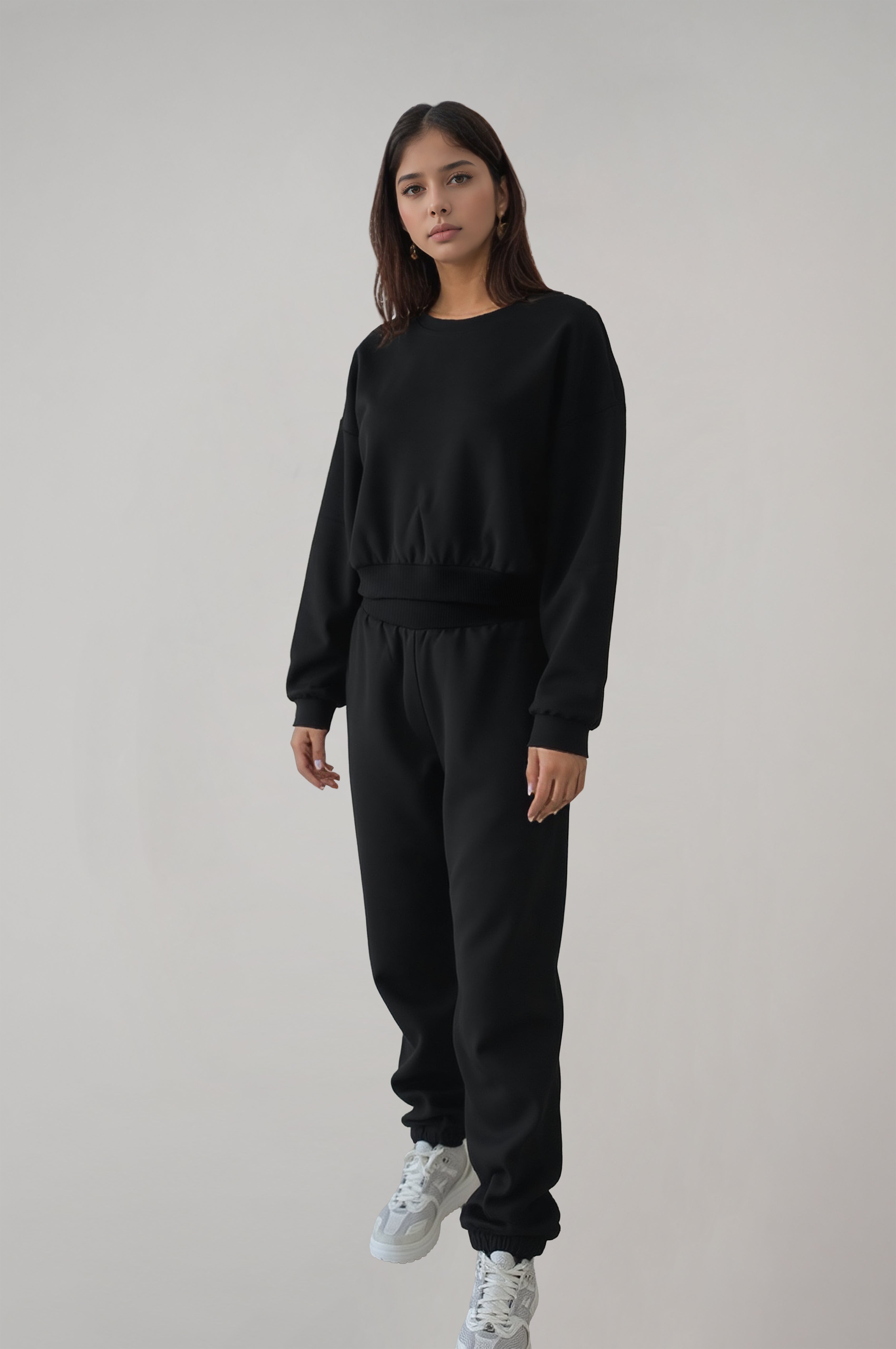 Kadın Siyah Renkli Sweatshirt Eşofman Takım