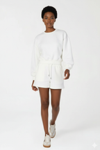 Kadın Ekru Renkli Sweatshirt Şort Takım