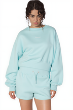 Kadın Mavi Renkli Sweatshirt Şort Takım