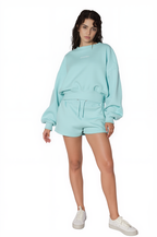 Kadın Mavi Renkli Sweatshirt Şort Takım