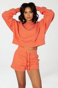 Kadın Turuncu Renkli Sweatshirt Şort Takım