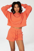 Kadın Turuncu Renkli Sweatshirt Şort Takım